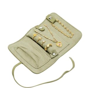 Travel Leather Jewelry Roll Pouch Foldable Jewelry Storage Wrap Bag